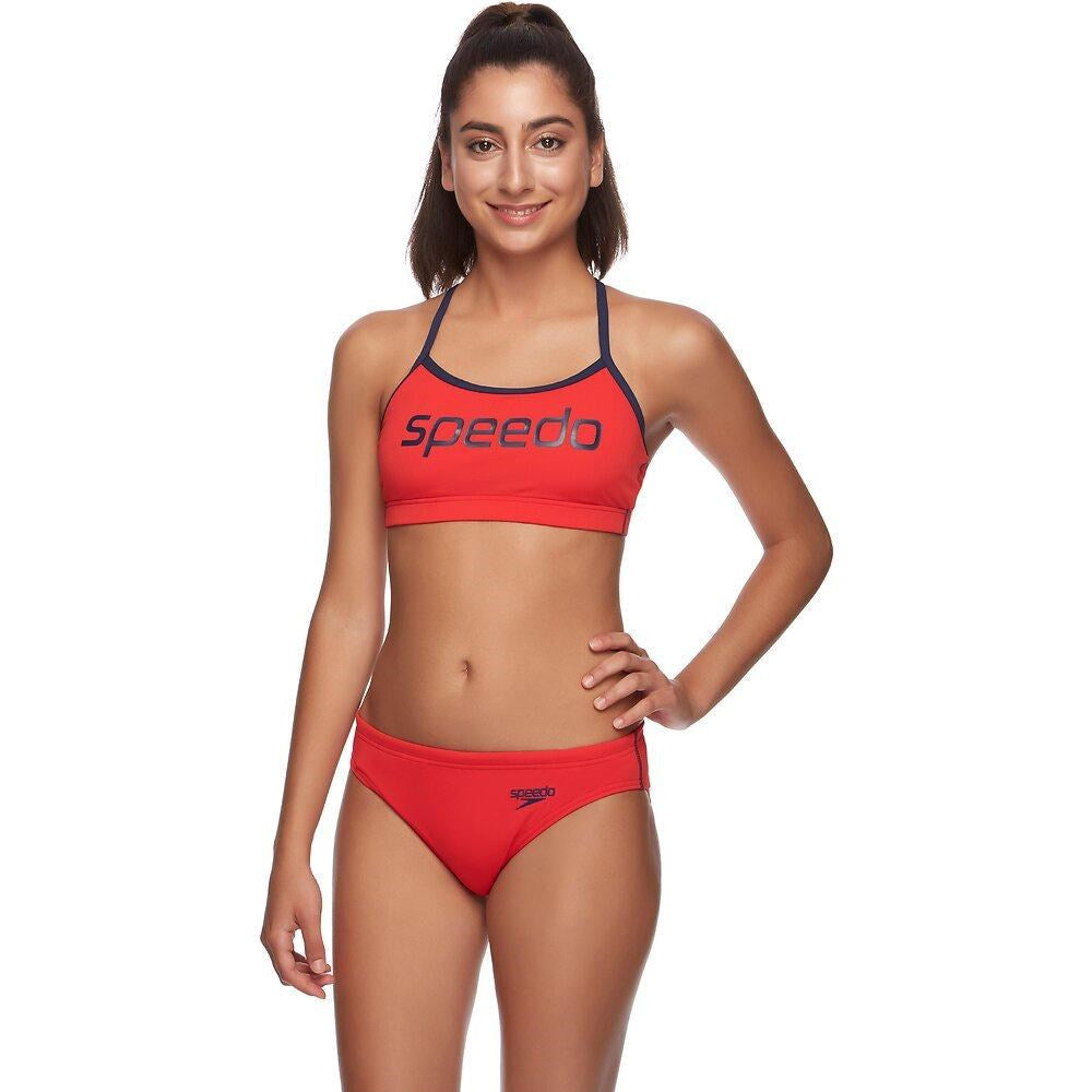 SPEEDO ENDURANCE+ CROP SET TWO PIECE NAVY FIRE RED