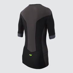 MENS AQUAFLO PLUS TRI TOP SHORT SLEEVE BLACK GREY NEON GREEN ZONE3