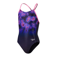 SPEEDO GIRLS LANE LINE BACK ALLOVER NAVY ELECTRIC PINK