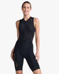 WOMENS LIGHT SPEED FRONT ZIP TRISUIT BLACK GOLD